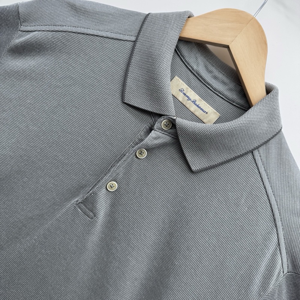 Tommy Bahama Polo Shirt Mens Large Gray Geometric Modal Knit Short Sleeve